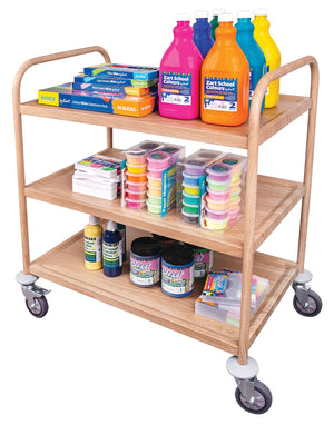 Zart Wood Look 3 Tier Classroom Trolley 845 x 525 x 900mm Steel 150kg Capacity