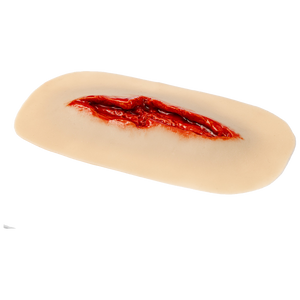 TRAUMASIM Self-Adhesive Jagged Laceration Simulation showing detailed irregular laceration wound appliance for trauma triage and wound assessment training