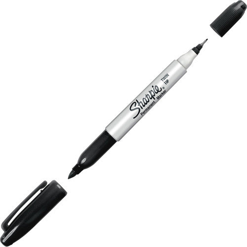 Sharpie Twin Tip Permanent Marker Fine and Ultra Fine Point Black Box of 12