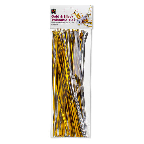 Educational Colours Gold and Silver Twistable Ties 25cm Pack of 150