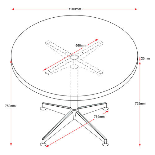 Rapidline Typhoon 4 Star Round Meeting Table 1200mm Diameter Cherry / Black Aluminium