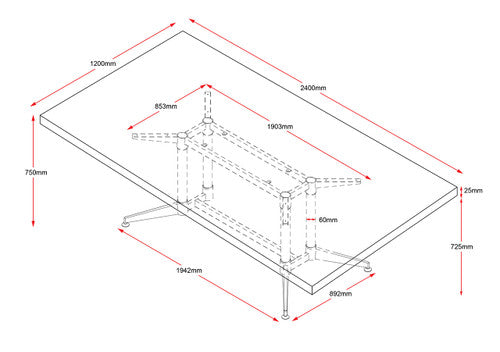 Rapidline Typhoon Meeting and Boardroom Table 2400 x 1200mm Cherry / Black Aluminium