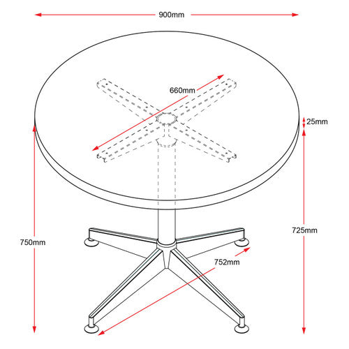 Rapidline Typhoon 4 Star Round Meeting Table 900mm Diameter Natural Oak / Black Aluminium