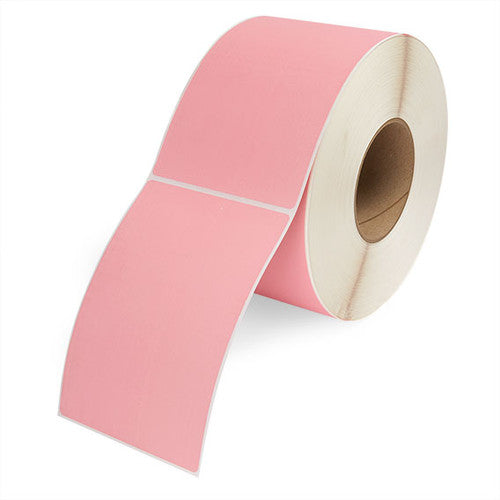 Bala Thermal Transfer Labels Permanent Adhesive Perforated 75 x 48mm Pink Roll of 2000