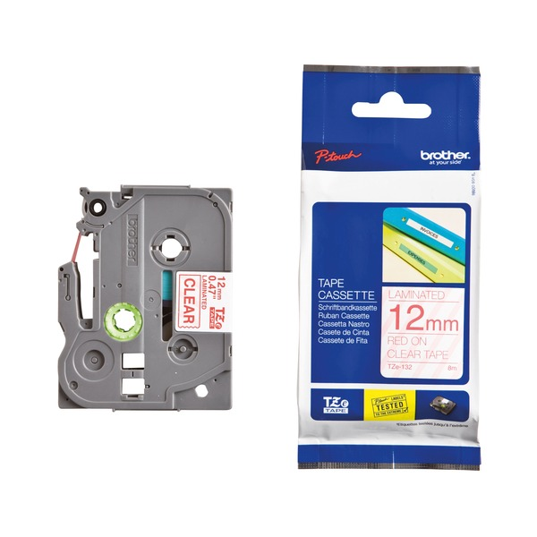 Brother TZE132 TZe Tape 12mm Red on Clear