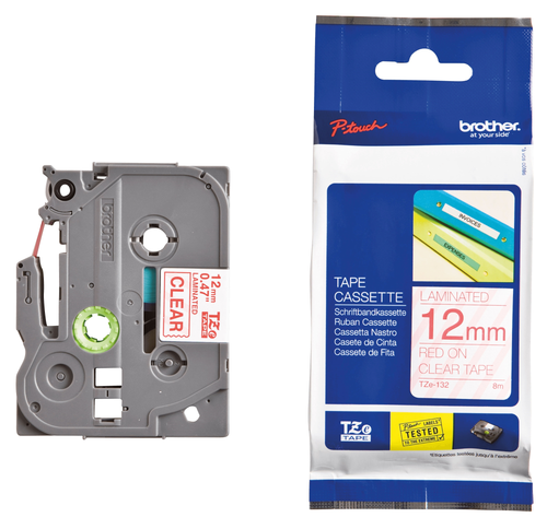 Brother TZE132 TZe Tape 12mm Red on Clear