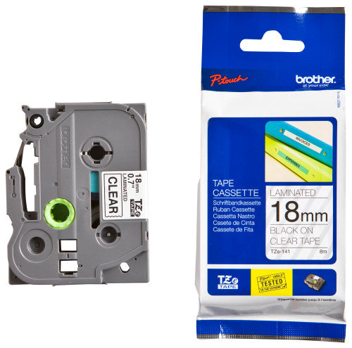 Brother TZe Tape 18mm Black on Clear TZE141