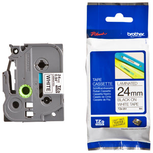 Brother TZe Tape 24mm Black on White TZE251