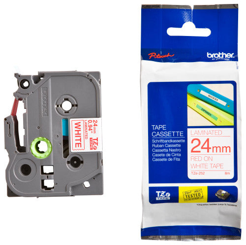 Brother TZe Tape 24mm Red on White TZE252