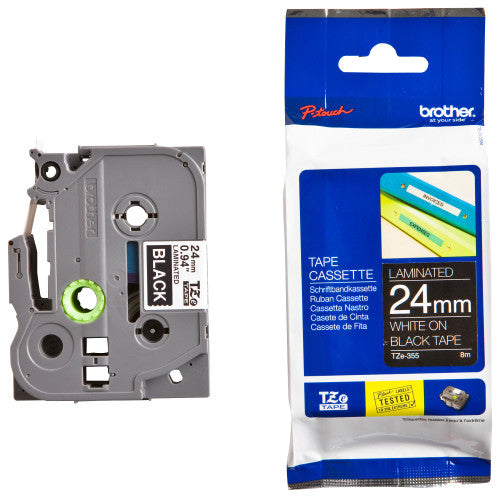 Brother TZe Tape 24mm White on Black TZE355