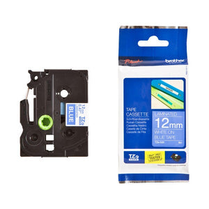 Brother TZe Tape 12mm White on Blue TZE535