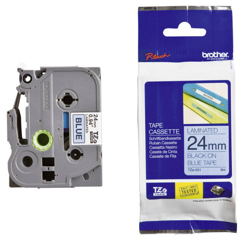 Brother TZe Tape 24mm Black on Blue TZE551