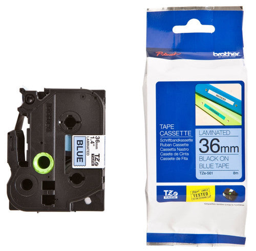Brother TZe Tape 36mm Black on Blue TZE561
