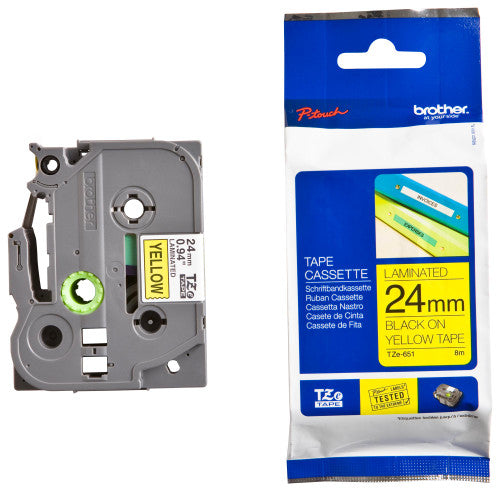 Brother TZe Tape 24mm Black on Yellow TZE651