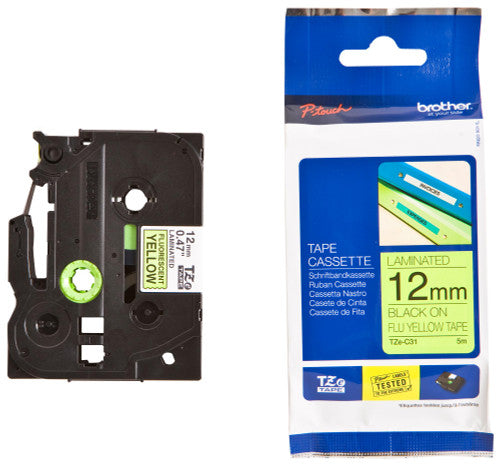 Brother TZe Tape 12mm Black on Fluoro Yellow TZEC31