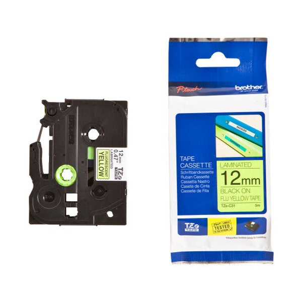 Brother TZe Tape 12mm Black on Fluoro Yellow TZEC31