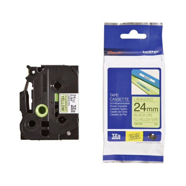 Brother TZe Tape 24mm Black on Fluoro Yellow TZEC51