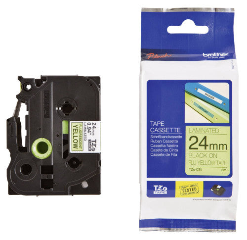 Brother TZe Tape 24mm Black on Fluoro Yellow TZEC51
