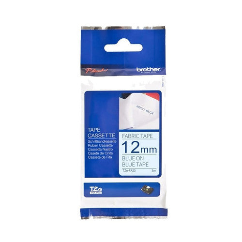 Brother TZEFA53 Fabric Iron TZe Tape 12mm Blue on Blue