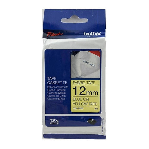 Brother TZEFA63 Fabric Iron TZe Tape 12mm Blue on Yellow