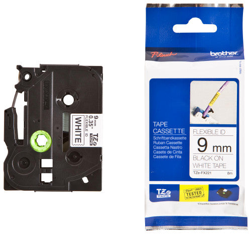 Brother TZe Flexible Tape 9mm Black on White TZEFX221