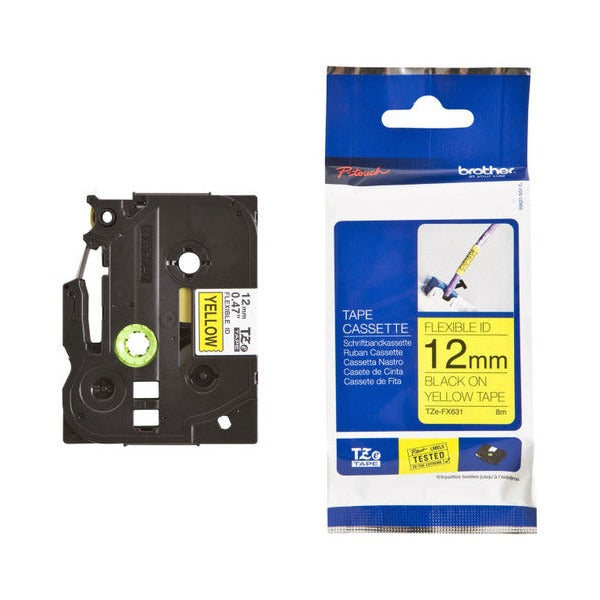 Brother TZe Flexible Tape 12mm Black on Yellow TZEFX631