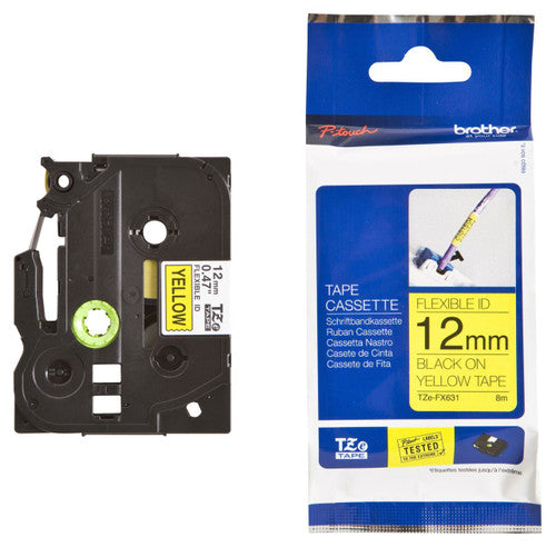 Brother TZe Flexible Tape 12mm Black on Yellow TZEFX631