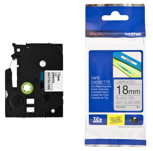 Brother TZEM941 TZe Tape 18mm Black on Silver Matt