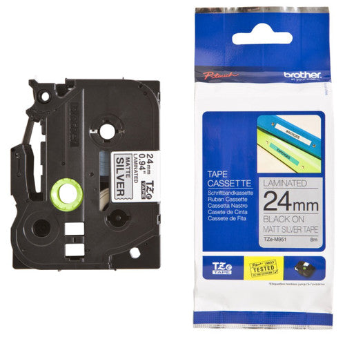 Brother TZe Matt Tape 24mm Black on Silver TZEM951
