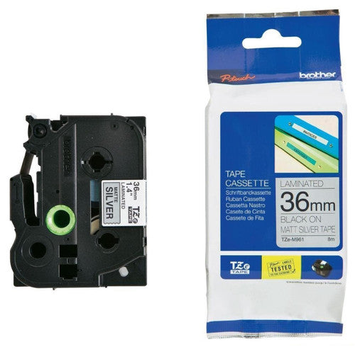 Brother TZe Matt Tape 36mm Black on Silver TZEM961