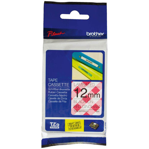 Brother TZEMPRG31 Label Tape Cassette 12mm Black on Red Gingham