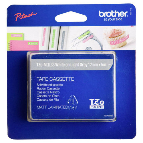 Brother TZEMQL35 Label Tape Cassette 12mm White on Grey