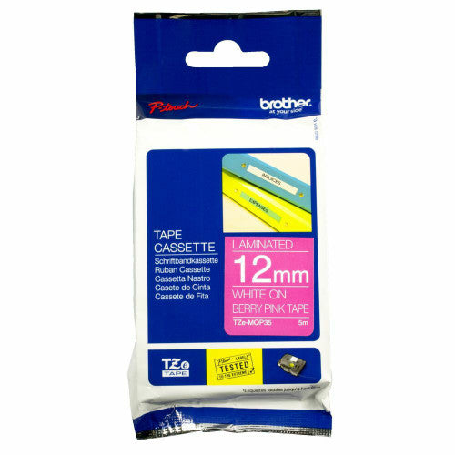 Brother Label Tape Cassette 12mm White on Berry Pink TZEMQP35