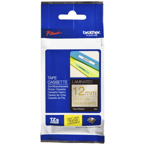 Brother TZEPR234 Label Cassette Gold on Premium Glitter White 12mm x 4m