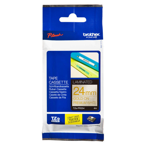 Brother TZEPR254 Label Cassette Gold on Premium Glitter White 24mm x 4m