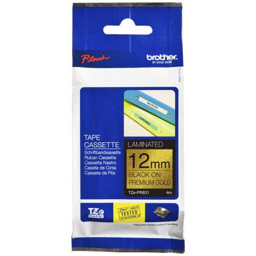 Brother TZEPR831 Label Cassette Black on Premium Glitter Gold 12mm x 4m
