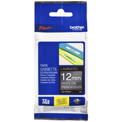 Brother TZEPR935 Label Cassette White on Premium Glitter Silver 12mm x 4m