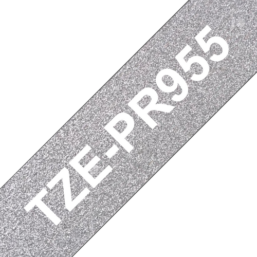 Brother TZEPR955 Label Cassette White on Premium Glitter Silver 24mm x 4m