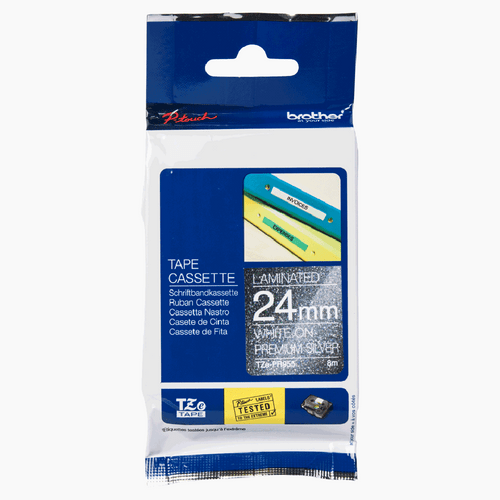 Brother TZEPR955 Label Cassette White on Premium Glitter Silver 24mm x 4m