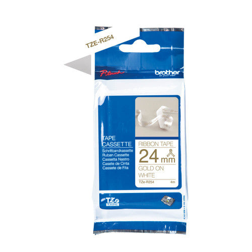 Brother TZER254 Ribbon Label Tape Cassette Gold on White 24mm x 4m