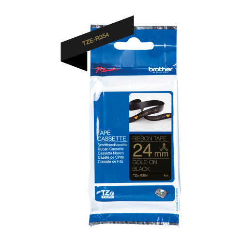 Brother TZER354 Ribbon Label Tape Cassette Gold on Black 24mm x 4m