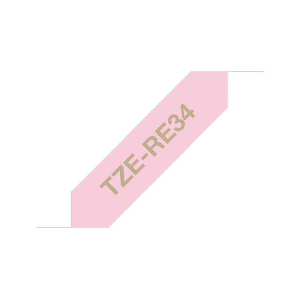 Brother Ribbon Label Tape Cassette 12mm x 4m Gold on Pink TZERE34