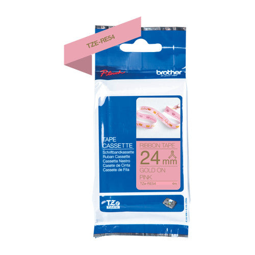 Brother TZERE54 Ribbon Label Tape Cassette Gold on Pink 24mm x 4m