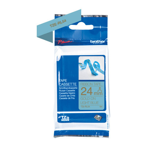 Brother TZERL54 Ribbon Label Tape Cassette Gold on Light Blue 24mm x 4m