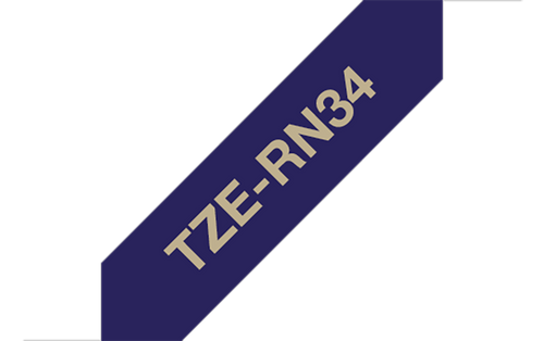 Brother Ribbon Label Tape Cassette 12mm x 4m Gold on Navy Blue TZERN34