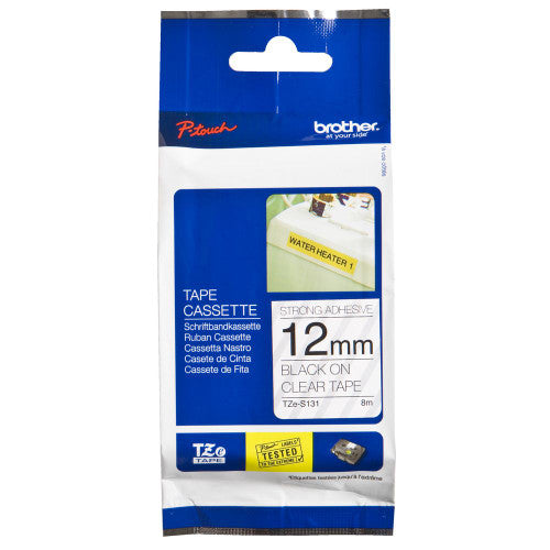 Brother TZe Strong Adhesive Tape 12mm Black on Clear TZES131
