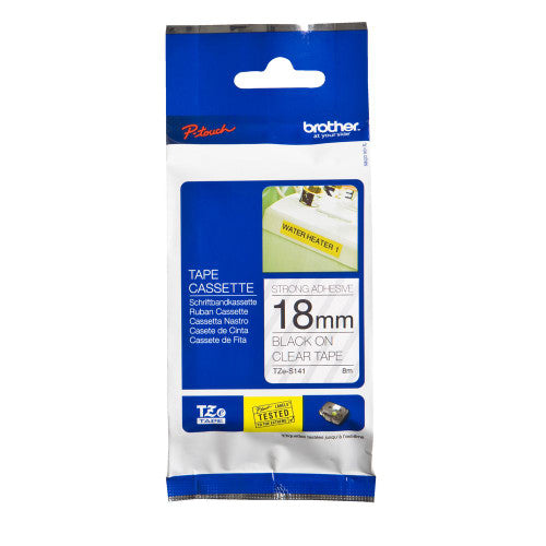 Brother TZES141 Strong Adhesive TZe Tape 18mm Black on Clear