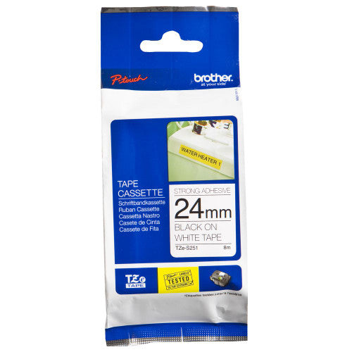 Brother TZe Strong Adhesive Tape 24mm Black on White TZES251