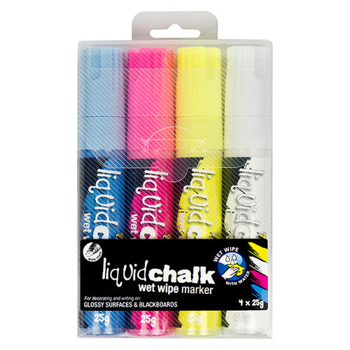Texta Jumbo Liquid Chalk Markers chisel 15mm tip wallet of 4 assorted colours including blue pink yellow and white