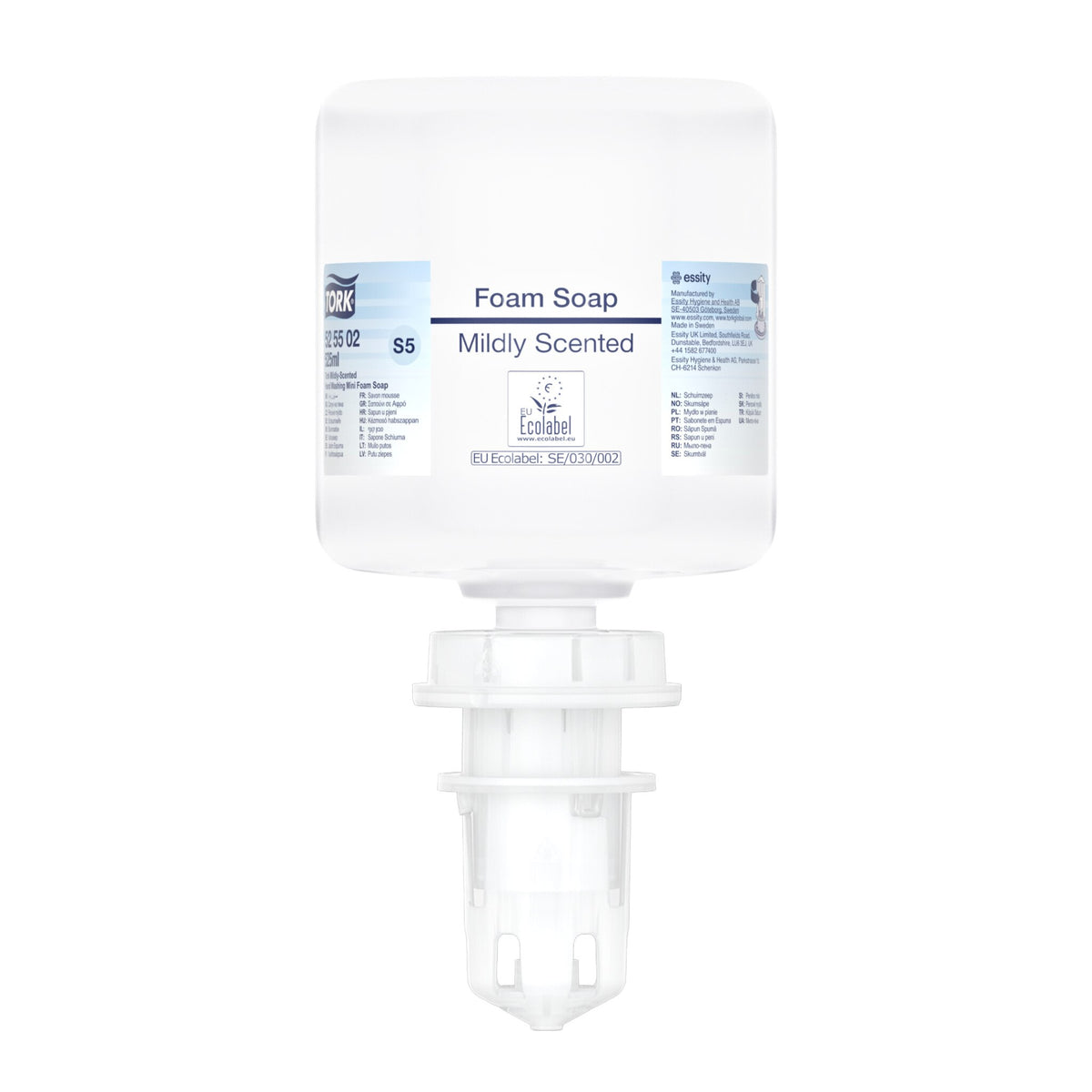 Tork 525502 mildly scented mini foam soap S5 bottle, front label with pump